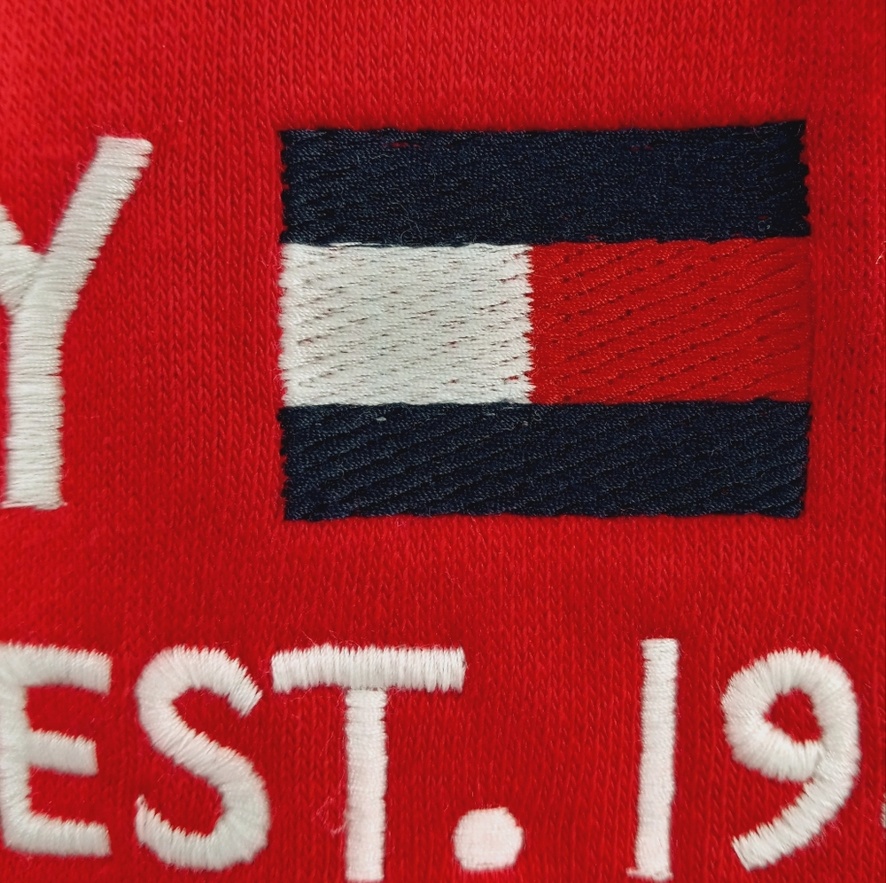 TOMMY HILFIGER Mens Red Embroidered Spellout Flag Logo Hoodie Sweatshirt XXXL - Picture 2 of 13